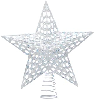 Festive Productions Weihnachtsbaumspitze aus Kunststoff, 30 cm, Weiß, 5-zackig, ausgeschnittenes Muster, Deluxe-Weihnachtsbaumspitze – Weihnachtsbaumschmuck