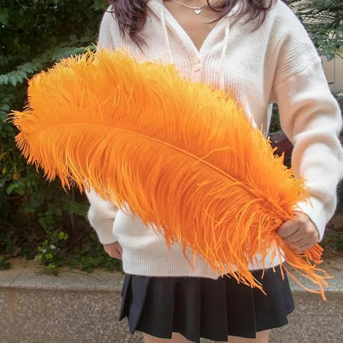 10 piezas/piezas de plumas de avestruz de gran tamaño, plumas de avestruz azules, centro de mesa para bodas, fiestas, decoración de carnaval, plumas de color naranja, 50-55 cm, gran tamaño