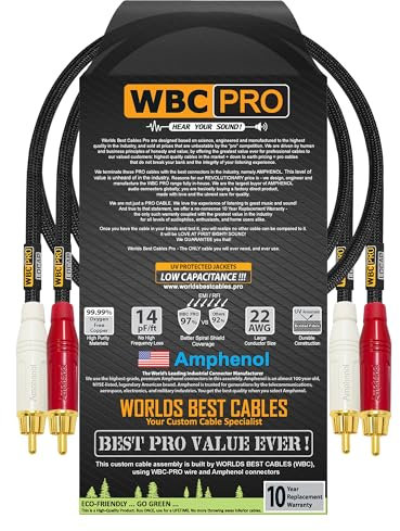 0.5 Meter RCA Cable Pair - WBC-PRO-LOCAP Low-Capacitance (14pF/ft) 22 AWG Ultra-Silent Audiophile & Professional-grade Audio Interconnect Cable with Amphenol ACPR Gold RCA Plugs & Black Tweed Jacket