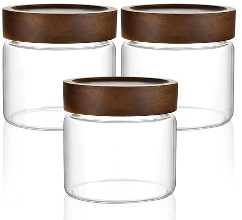INCETUE Vorratsgläser mit Deckel Luftdicht 3er Set, 500ml Medium Vorratsdosen Glas mit Spiral-Holzdeckel für Müsli, Tee, Kaffeebohnen, Pasta, Nudeln, Mehl, Overnight Oat, Küche Aufbewahrung Glas