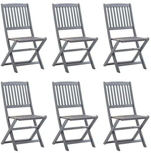 Myheimly 6X Akazienholz Massiv Gartenstuhl Klappbar Gartenstühle Klappstühle Klappstuhl Stuhl Stühle Essstuhl Holzstuhl Balkonstuhl Terrasse,Grau,Ohne Armlehnen,6 PZ