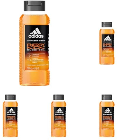 adidas Active Skin & Mind Energy Kick Duschgel, belebend-frisches Duschgel für Herren, 250ml (Packung mit 5)