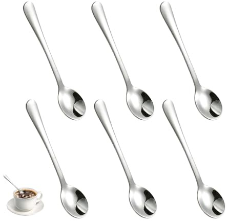6 Stück Espressolöffel,Kleine Löffel,Teelöffel,Kaffeelöffel 9cm,Mini Löffel Edelstahl für Gewürzgläser,Gewürzlöffel,Esslöffel Spoon Set,Dessertlöffel,Latte Macchiato Löffels,Spülmaschinenfest (Silber)
