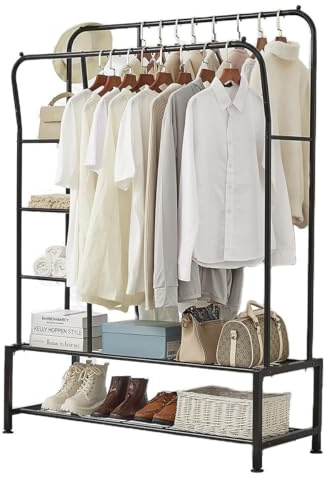 House Of Home Clothes Rail Double Hanging Rails, Shoe Racks, Storage Shelves, Heavy Duty 120KG Capacity Black Metal Garment Rack, Sturdy Wardrobe Organiser for Bedroom, Office & Shop