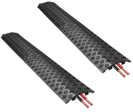 Canalina Passacavi Calpestabile Pavimento Nera - 2 Metro PVC Canaline Per Cavi Elettrici Da Pavimento - Rampa Di Protezione Dei Cavi Esterno Anti-Passo - 2pc 100x130x2cm