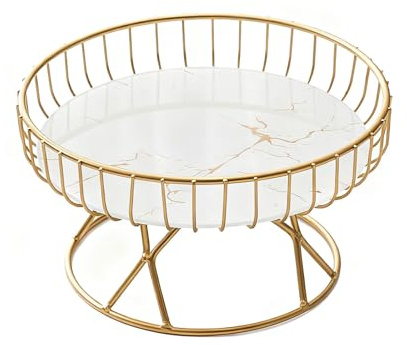 Yeqqzq Countertop Fruit Bowl, Home Decor Wire Basket with Glass Partition for Fruits, Breads, Vegetables,Snacks (Gold)