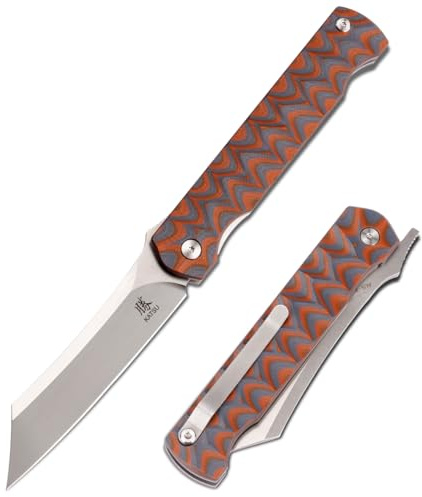 KATSU Klappmesser aus AUS-8 Stahl, EDC Taschenmesser für Herren mit G10 Griff, Liner Lock, Japanisches Design, Front Flipper, Gürtelclip, Stonewashed Finish