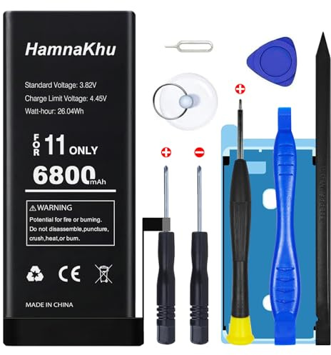 Kit de remplacement de batterie haute capacité 6800 mAh pour iPhone 11 avec outils professionnels et adhésif