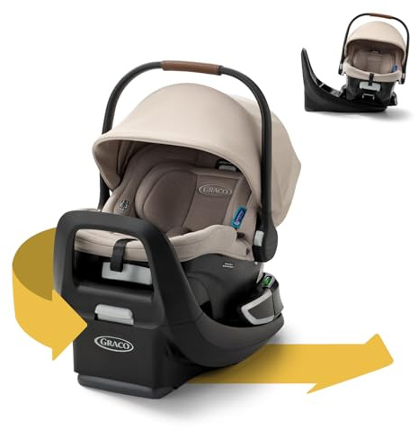 Graco SnugRide Turn & Slide Infant Car Seat, Rear Facing Rotating Car Seat with Base for 4-30 lbs. with 180 Degree Turn for Easy Access, Lightweight Carseat with SnugLock Technology, Sandstone