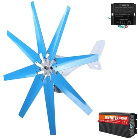 BAOJUHUIKANG 24v,Set generatore Eolico da 3000 W, generatore Eolico a 8 Pale Senza Rumore Domestico 12 V 24 V 48 V 220 V con Controller Adatto per Navi, terrazze, cabine, Case, 24 V