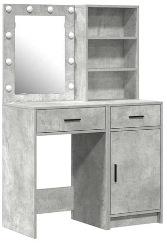 Eleganz Juego de tocador con puerta y 2 piezas en hormigón gris – Moderno juego de muebles de dormitorio de madera, ahorra espacio con un diseño elegante