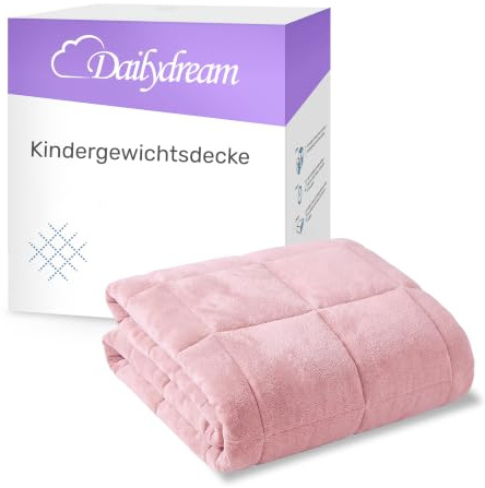 Dailydream Gewichtsdecke Kinder 135x200cm, 3,2 kg, Fleece, Motiv Rosa | Gewichtsdecke für Kinder mit weicher Fleece-Außenschicht, Glasperlenfüllung und doppelt vernähten Kammern.