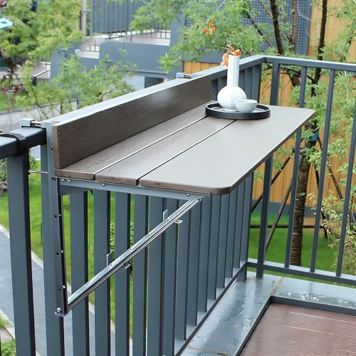 BYJSJY Wandklapptisch für Balkon, Wetterfester Klapptisch zum Aufhängen mit Massiver Holzoptik & Stahlkonstruktion, Platzsparender Hänge-Tisch für Kleine Terrassen, Apartment & Garten(60cm/23.6in)