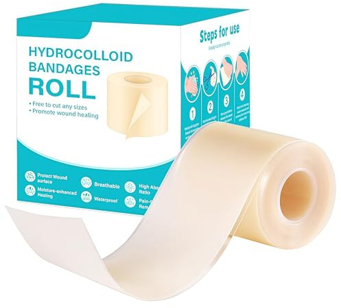 Hydrocolloid Roll,5cmx200cm,Rouleau Pansement Hydrocolloïde Imperméable Adhésif pour Soins des Plaies, Pansement Cicatrisant Ampoule Respirante pour Coupure, L’égratignure, Acné cassée,Stérile