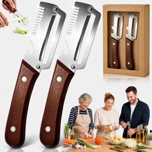 Elite Gourmet Peeler, Multifunctional Vegetable Peeler, Multi Function Peeler & Bottle Opener & Julienne Peeler, Ergonomic Kitchen Tool for Potato, Fruit, Vegetable (2 Pcs)
