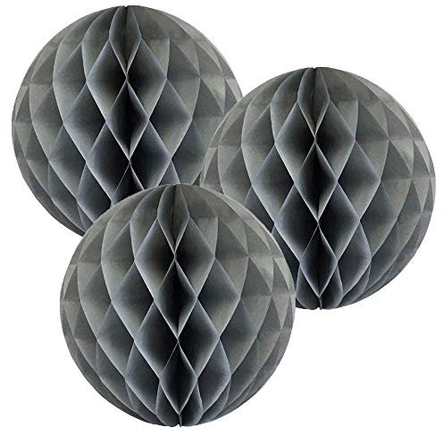 Lot de 3 boules en papier alvéolé de 20 cm - Plusieurs couleurs disponibles (gris)