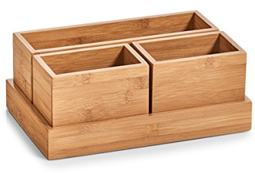 Zeller 25387 Organizer-Set, 4-tlg.,Bambus, ca. 28 x 17,7 x 11 cm, Büro, Schminkutensilien, Aufbewahrung