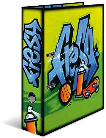 HERMA 7154 Ordner A4 Graffiti Fresh, 7 cm breit, Motiv Aktenordner aus Pappe mit Innendruck für Schule & Büro, stabiler Kinder Ringordner aus Karton für Jungen & Mädchen