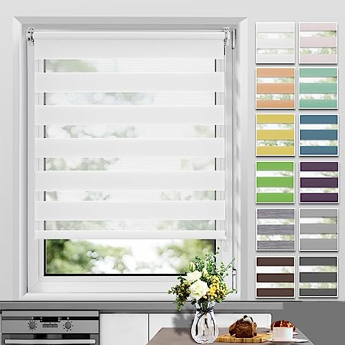 Allesin Doppelrollo Klemmfix ohne Bohren & mit Bohren, Duo Rollos für Fenster und Tür, Klemmrollo Fensterrollo lichtdurchlässig, Sichtschutz und Sonnenschutz, 65x120cm (BxH), Weiß