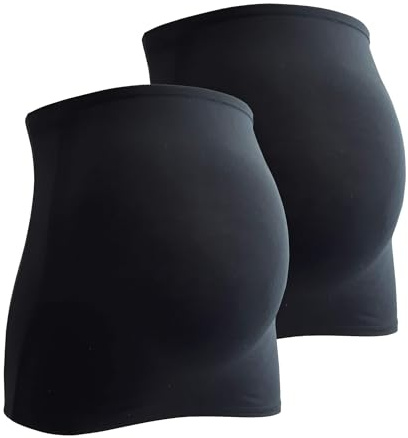 Mamaband Maternity Bump Band in Twin Pack with Pack of 3 Jeans Extenders, Back Warmer and Top Extender for Pregnant Women, Stretch Fabric Maternity Wear, black, Medium/Large
