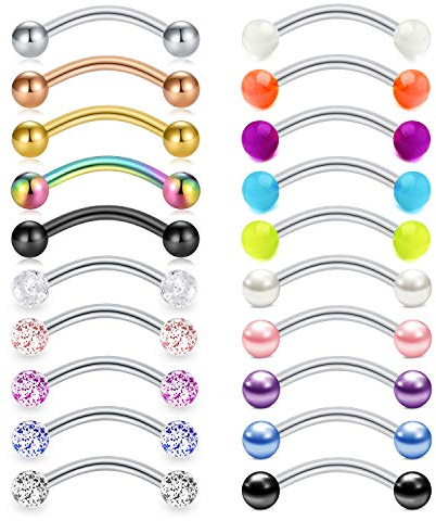 Mayhoop 20Stk Augenbrauenpiercings 16G Chirurgenstahl Curved Barbell mit Kugel Perle Leuchtende Kugel Rook Cartilage Conch Daith Knorpelpiercing Bauchpiercing Banane Piercing