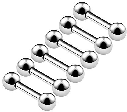 KJM FASHION 6 Stk Chirurgischer 316-l-stahl Barbell Ohrring 1,2mm 16g 6mm 1/4 3mm Kugel Cartilage Tragus Helix Rook Ohrringe Eyebrow Piercing Schmuck 6327