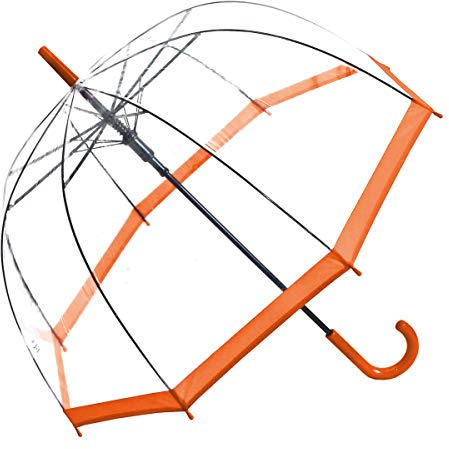 Regenschirm Transparent Durchsichtig Glockenschirm Automatik oranger Rand
