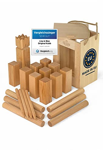 Wikinger Kubb Spiel Test SEHR GUT - aus FSC®- zertifiziertem Holz - Schweden Schach Made in EU - Original Vikinger Wurfspiel Turniermaße - Schwedenschach für riesigen Outdoor Spaß