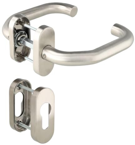 Aperit 49.410.01 Türdrücker Oval Coupe: Paar für Profiltüren U-Form mit PZ Rosetten Edelstahl matt