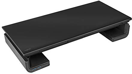 LogiLink BP0141 - Ergonomische Monitorerhöhung, 420 520 mm lang für eine komfortable Betrachtungsposition, mit 2X USB 3.0 + 1x USB-C