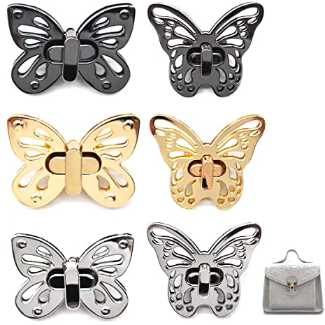Twist Turn Lock,Forreen 6 Stücke Handtaschenschloss Taschenverschlüsse Steckschloss Verschlüsse mit Schmetterlingsform Nähen Zubehör für Damen Handtasche Brieftasche DIY (2 Größen)
