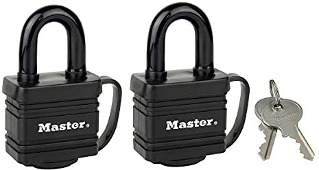 Master Lock 7804EURT Pack of 2 Laminated Padlocks with Key and Thermoplastic Cover, Black, 7,8 x 4 x 2,9 cm