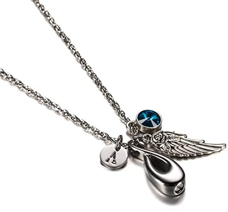 Homxi Asche Kettenanhänger Unendlichkeit Flügel mit März Geburtsstein und Buchstabe Z Anhänger für Halskette Edelstahl Urne Kette Silber