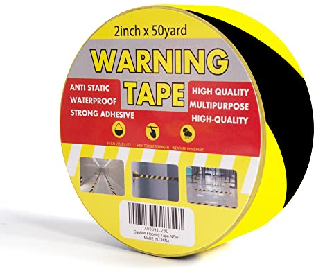 TAPEBEAR Absperrband Warnklebeband Gelb Schwarz Flatterband Warnband Gefahr Warnung PVC Selbstklebend Markierungs Klebeband Für Warnmakierungen Und Bodenkennzeichnungen, 50mm x 46m