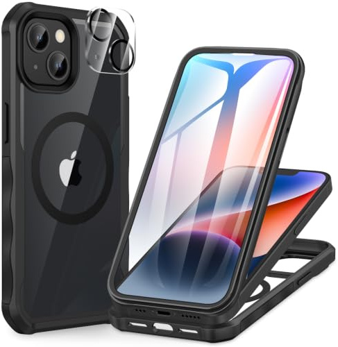 CENHUFO Hülle für iPhone 14/iPhone 13, 360 Grad Schutzhülle mit Eingebautem 9H Panzerglas Displayschutz und Kameraschutz Stoßfest Panzerhülle Full Cover Case Handyhülle für iPhone 14/13 - Schwarz