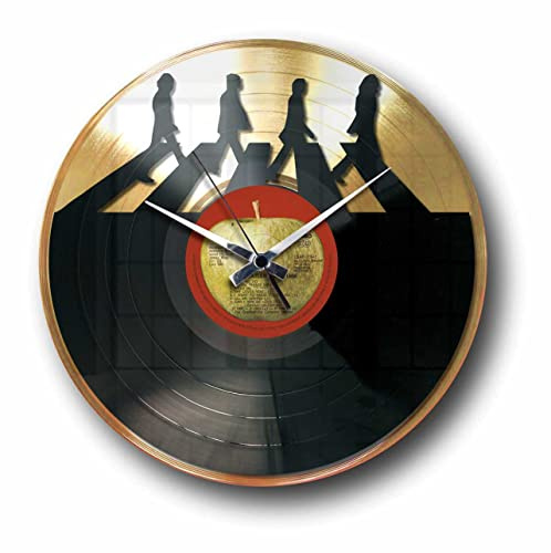 DISCOCLOCK - Orologio Abbey Road su disco in Vinile 100% Riciclato. Idea Regalo per tutti i fan. Orologio Silenzioso, Facile da Appendere (Double Decker ORO)