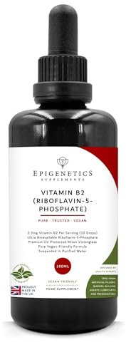 Vitamin B2 High Strength Liquid Supplement (R5P) 100ml | 4 Months Supply | 2300mcg Riboflavin 5 Phosphate | Premium UV Blocking Miron Violet Glass | UK Made & Vegan Friendly | 10 Drops Daily
