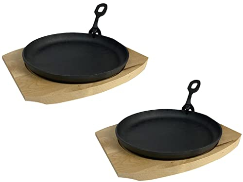 Morleos 2 sartenes redondas de hierro fundido para servir de madera, mango extraíble, hierro fundido, sartén para barbacoa, diámetro de 21 cm, sartén de hierro fundido, hierro fundido