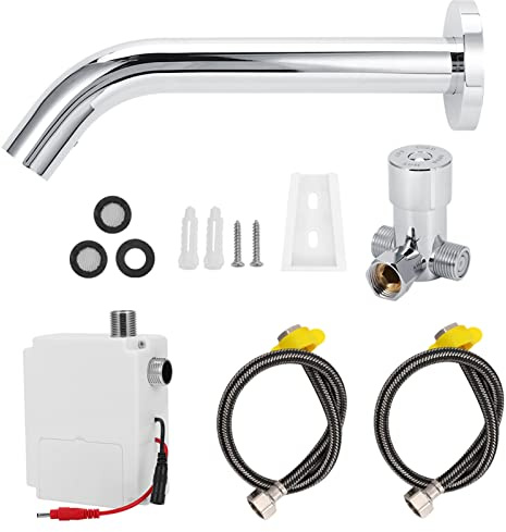 Grifo de Agua con Sensor de Inducción Infrarroja de Acero Inoxidable de Pared G1/2in, Grifo de Agua Caliente Y Fría para Lavabo
