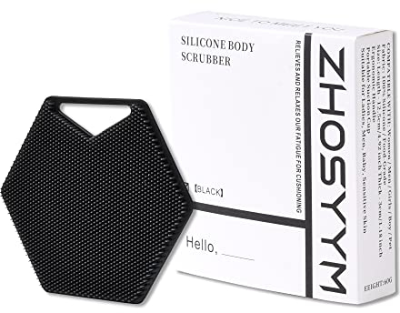 Silicone Body Scrubber Shower Brush - Gentle Exfoliating & Deep Cleansing - Removable & Reusable - Ergonomic Handles, for All Kinds Skins, Sensitive Skin, Lather Nicely Easy to Clean (Black)