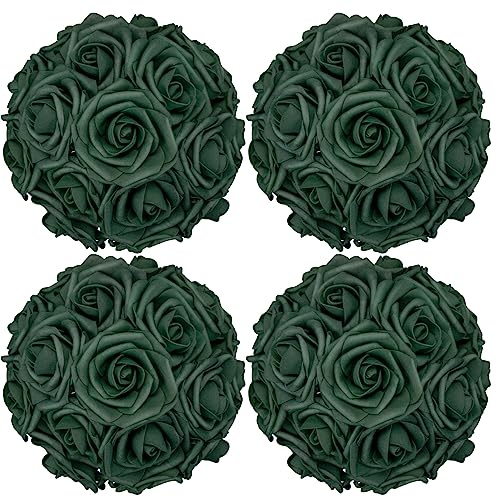 Tigeen 100 Pack Green Artificial Rose Flowers with Stems Foam Faux Flowers Real Looking Fake Roses Bulk for DIY Wedding Bouquets Bridal Shower Centerpieces Floral Arrangements Decor(Army Green)