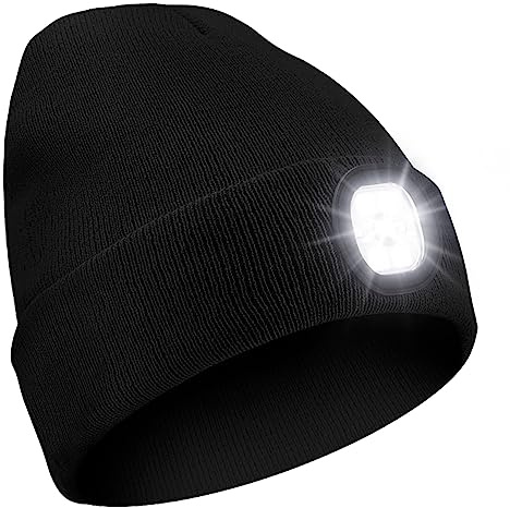 DAWINSIE LED Beleuchtete Mütze mit Licht, Wiederaufladbare USB Laufmütze mit Licht Extrem Heller 6 LED Lampe Winter Warme Stirnlampe für Herren und Damen