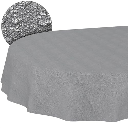 Nappe Textile en Coton et Polyester Lavable - Ornement uni - Tissu Jacquard damassé - Lavable - Gris foncé - Ovale - 180 x 140 cm - Bord coupé