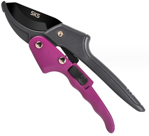 Premium 8 inch garden clippers, 3 Times Easy to Work, Arthritis Weak Hand Snips (Pulley lever -pruners- Purple)