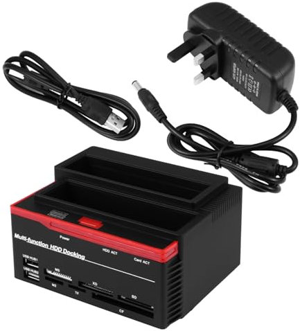 Gatuida Dual Slot Hard Drive Docking Station Usb Ssd Card Reader with Function Compatible for Pc Laptop Uk Ac230v Power