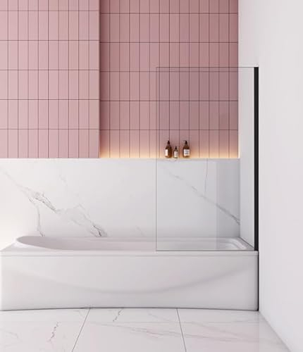 Aica Sanitär Badewannenaufsatz Dusche Duschabtrennung Duschwand für Badewanne,Schwarz,1-tlg,Feste,70cm