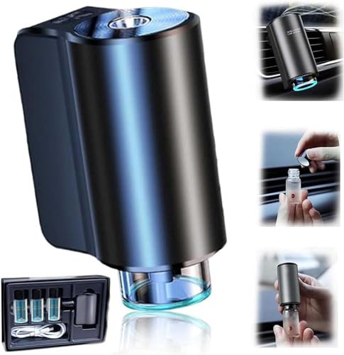 Smart Car Air Freshener,Rechargeable Aroma Diffuser with 3 Levels of Adjustable Intelligent Car Diffuser with 3 Bottles Essential Oil(cologne)