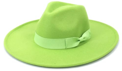 SOYNIA Fedora Trilby Filzhut Hut Große Damenhüte Mit Breiter Krempe Eleganter Retro-Fedora-Hut Aus Filz Für Hochzeit Kirchenhut 56–58 cm Grün
