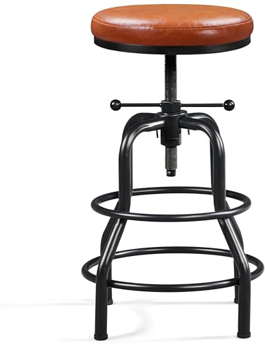 Yaheetech Sgabello Bar Alto Altezza Regolabile 54,5 a 71,5 cm Imbottiti in Similpelle e Metallo Vintage Industriale per Cucina Penisola con Poggiapiedi 136kg Montato Marrone Chiaro