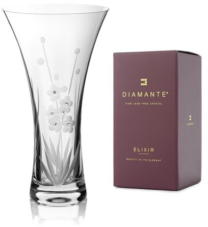 DIAMANTE Swarovski 'Marigold' Vase - Hand Cut Flowers Floral Pattern Trumpet Crystal Vase with Swarovski Crystals - 25cm gift boxed